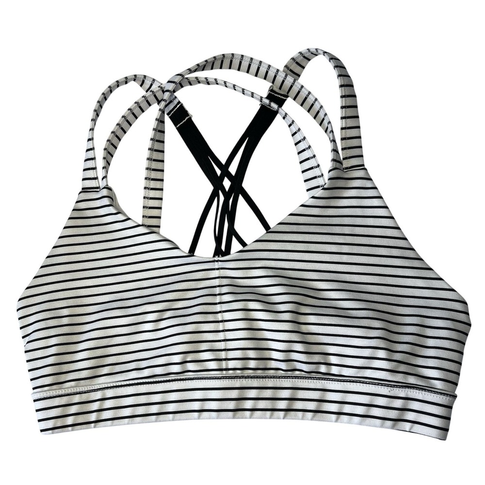 Champion Women XS Sports Bra Black White Stripes Spaghetti Straps Athleticore